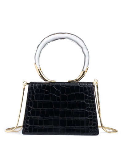 Alexis Bittar Lucite Quad Croc-embossed Top-handle Bag In Black