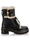 SEE BY CHLOÉ WOMEN'S MALLORY SHEARLING-LINED LEATHER COMBAT BOOTS