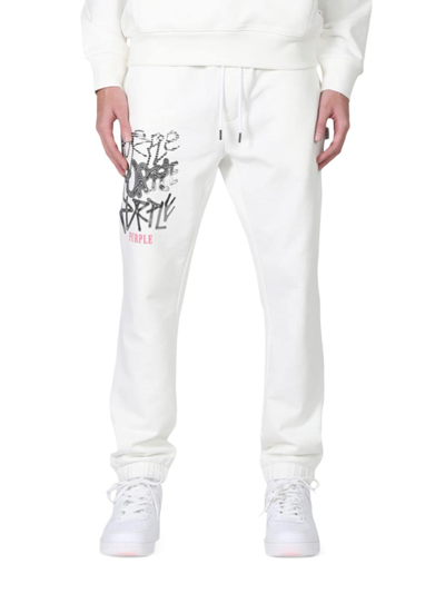 Purple Brand Men's Distorted French Terry Sweatpants In White