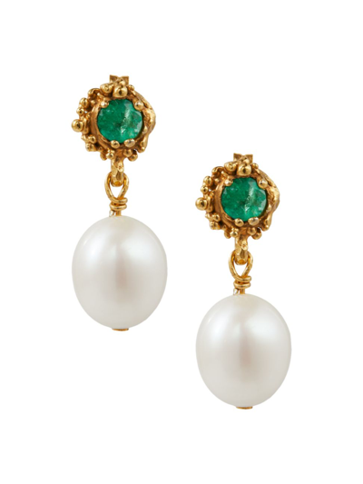 Alighieri Women's 24k Gold-plated, Faceted Emerald, Freshwater Pearl Drop Earrings
