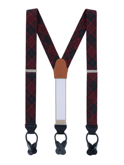 Trafalgar Kincade Red Blackwatch Plaid Silk Button End Braces In Red Plaid