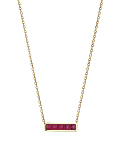Sim And Roz Women's Essentials 14k Yellow Gold & 0.59 Tcw Ruby Princess Bar Necklace In Red