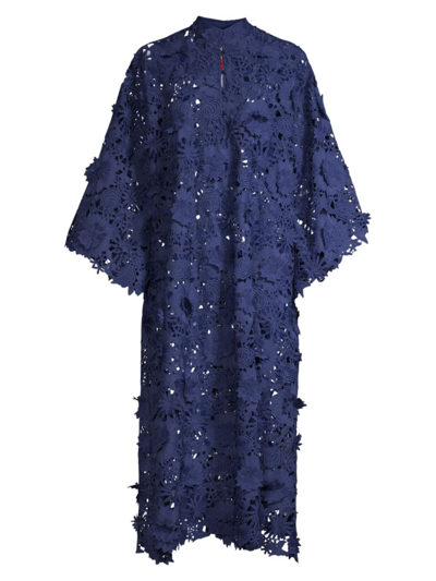 La Vie Style House Women's Floral Lace Caftan In Navy