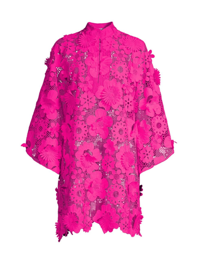 La Vie Style House Women's Net & Floral Appliqué Caftan In Knockout Pink