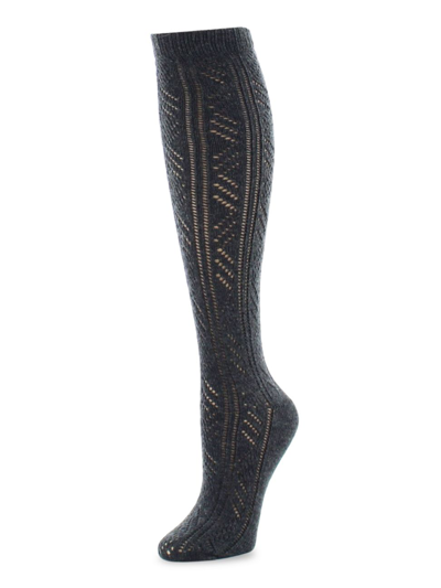 Natori Women's Mixed Schiffli Knee-high Socks In Dark Grey Heather