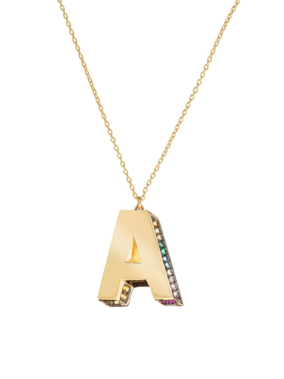 Charms Company Women's Initials 14k Yellow Gold & Sapphire 3d Pendant Necklace In Initial A