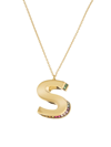 Charms Company Women's 14k Yellow Gold 3d Letter Necklace With Rainbow Sapphires In Initial S
