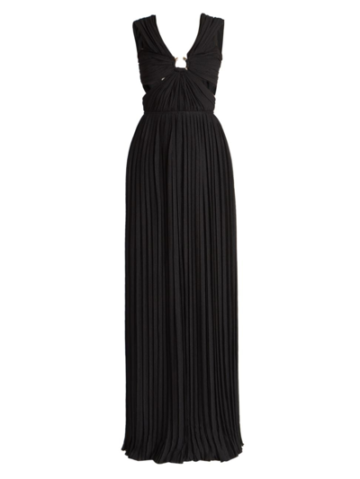 Chloé Off-the-shoulder Pleated Silk-gauze Gown In Noir