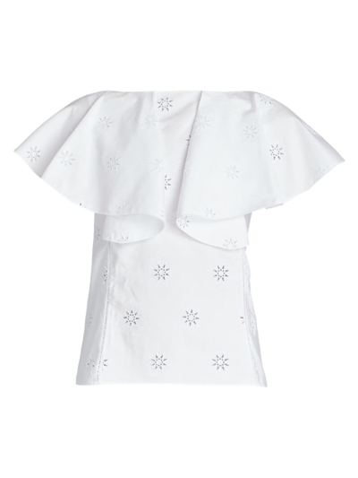 Chloé Women's Cotton Poplin Broderie Anglaise Top In Blanc