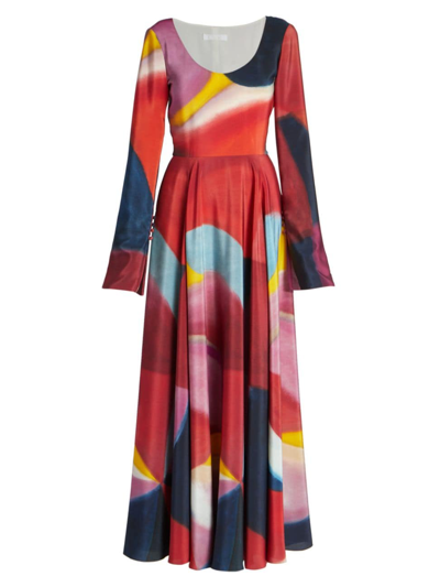 Chloé Caroline Denervaud Long-sleeved Silk Maxi Dress In Multicolore