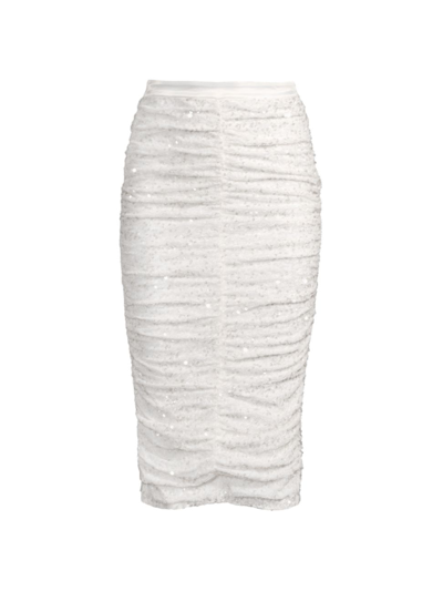 Line & Dot Women's Estrella Sequin Ruched Pencil Skirt In White