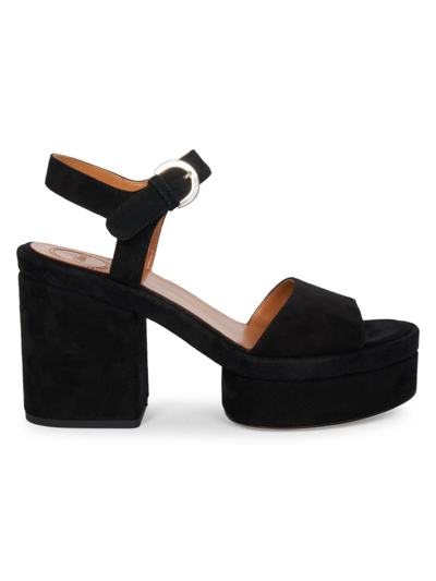 Chloé Odina Heeled Sandal Black Size 5.5 100% Goatskin