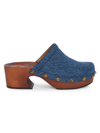 CHLOÉ WOMEN'S AURNA DENIM STUDDED CLOGS