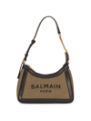 Balmain B-army Logo Canvas Shoulder Bag In Kaki Noir