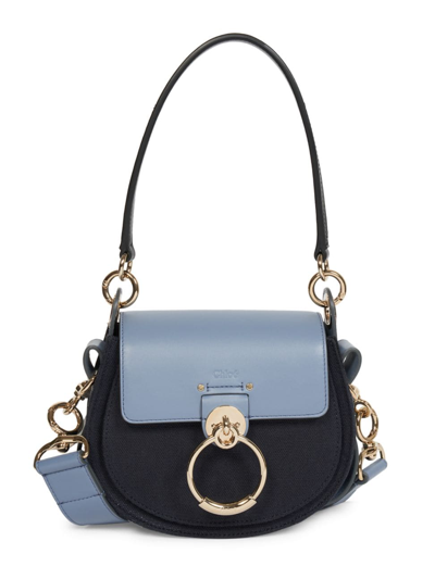 Chloé Small Tess Bag Blue Size Onesize 100% Calf-skin Leather, Linen