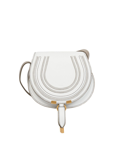 Chloé Marcie Mini Saddle Crossbody Bag In Crystal White