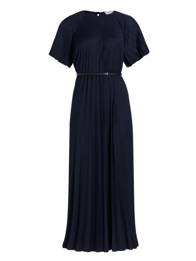 Fabiana Filippi Pleated Raglan-sleeve A-line Maxi Dress In Blue