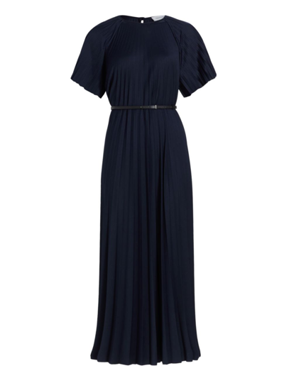 Fabiana Filippi Pleated Raglan-sleeve A-line Maxi Dress In Ink Blue