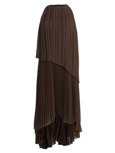 Fabiana Filippi Asymmetric Pleated Sleeveless Midi Dress In Brown
