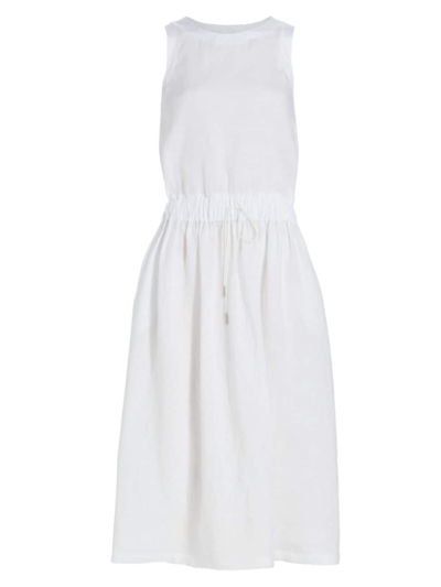 Fabiana Filippi Drawstring-waist Sleeveless Linen Midi Dress In White