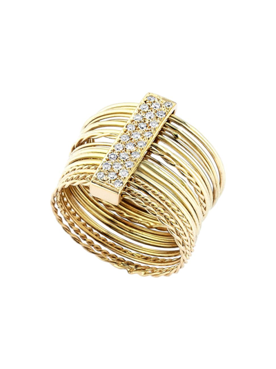 Her Story Women's Feminine Mystique Attached Coils 14k Yellow Gold & 0.37 Tcw Diamond Ring
