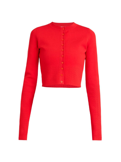 Victoria Beckham Cropped Cut-out Stretch-woven Cardigan In Red