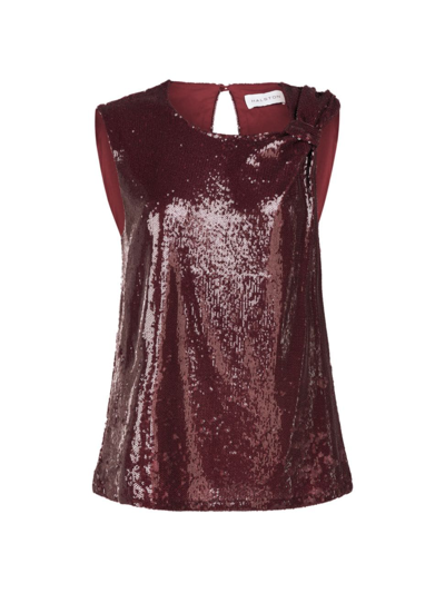 Halston Cynthia Sequin-embellished Top With Shoulder Detail In Bordeaux