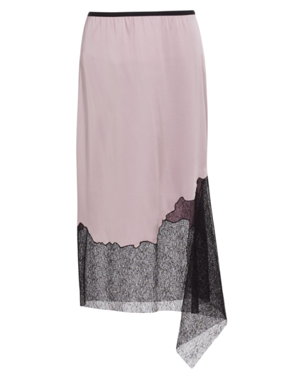 Helmut Lang Lace-trimmed Stretch-silk Midi Skirt In Purple