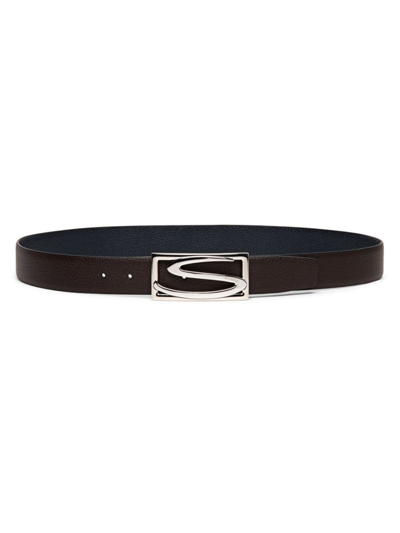 Santoni Men's Rectangle S-buckle Reversible Leather Belt In Black/brown