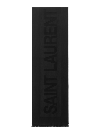 Saint Laurent Men's Scarf In Wool Jacquard In Black