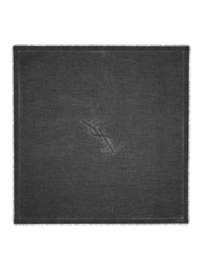 Saint Laurent Men's Large Dotted Square Scarf In Modal And Cashmere In Black