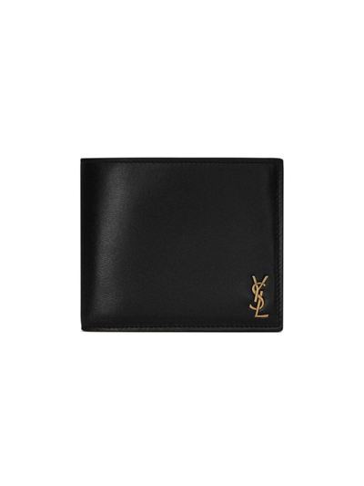 Saint Laurent Men's Tiny Cassandre East/west Wallet With Coin Purse In Shiny Leather In Black