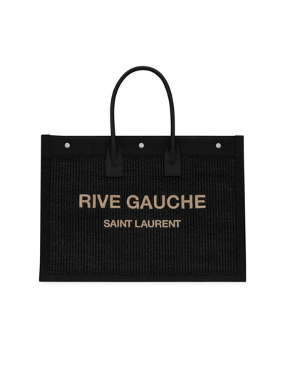 Saint Laurent Men's Rive Gauche Raffia Canvas Tote Bag In Nerobeig