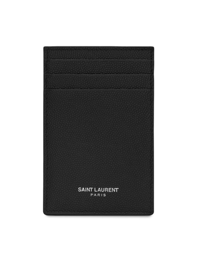Saint Laurent Men's Bill Clip With Card Case In Grain De Poudre Embossed Leather In Black