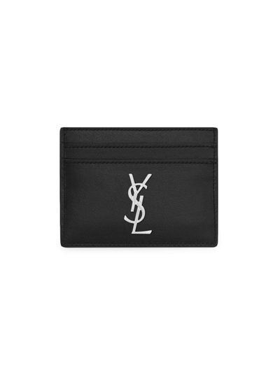 Saint Laurent Cassandre Matelassé Card Case In Smooth Leather In Nero