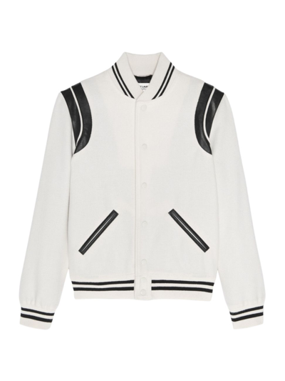 SAINT LAURENT MEN'S BANDED TEDDY VARSITY JACKET