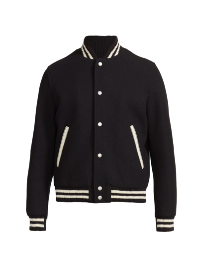 Saint Laurent Men's Teddy College Varsity Jacket In Noir