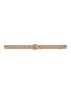 Saint Laurent Women's Cassandre Thin Belt With Square Buckle In Grained Leather In Dark Beige