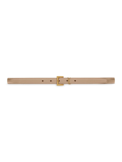 Saint Laurent Women's Cassandre Thin Belt With Square Buckle In Grained Leather In Dark Beige