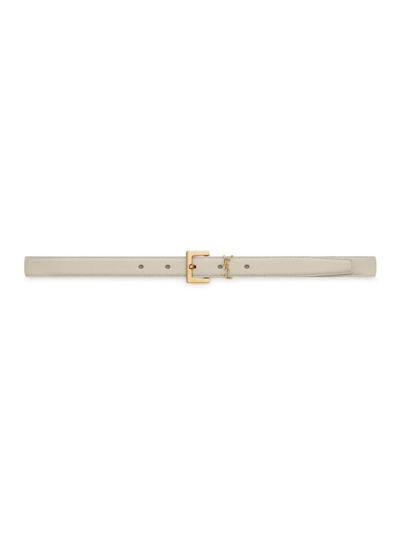 Saint Laurent Women's Cassandre Thin Belt With Square Buckle In Grained Leather In Crema Soft