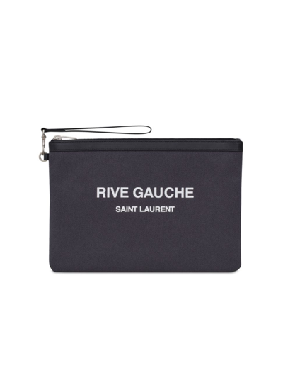 Saint Laurent Men's Rive Gauche Zipper Pouch In Grey