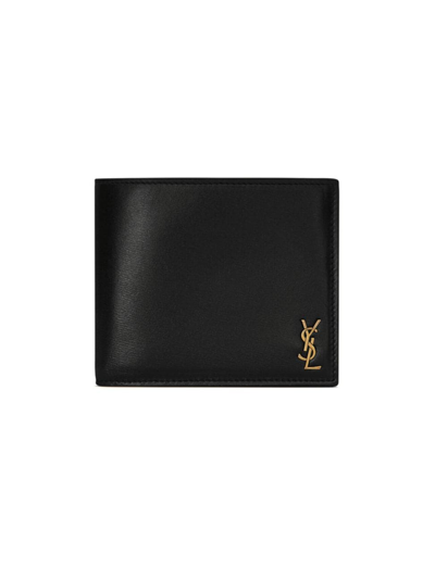 Saint Laurent Men's Tiny Monogram East/west Leather Wallet In Nero