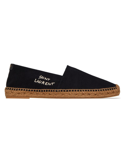 Saint Laurent Men's Signature Canvas Espadrilles In Noir Ecru