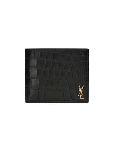 Saint Laurent Men's Crocodile-embossed Leather Wallet In Black