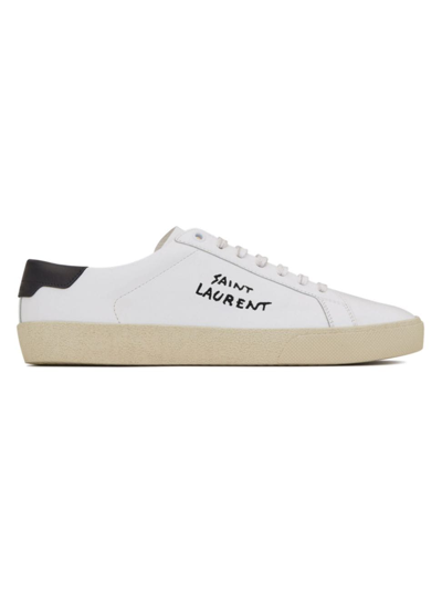 Saint Laurent Men's Signa Low-top Leather Sneakers In White