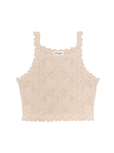 Saint Laurent Crochet-design Sleeveless Top In Natural