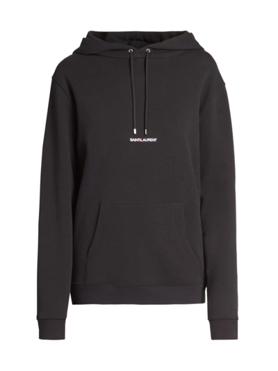 Saint Laurent Women's Drawstring Logo Hoodie In Noir Blanc