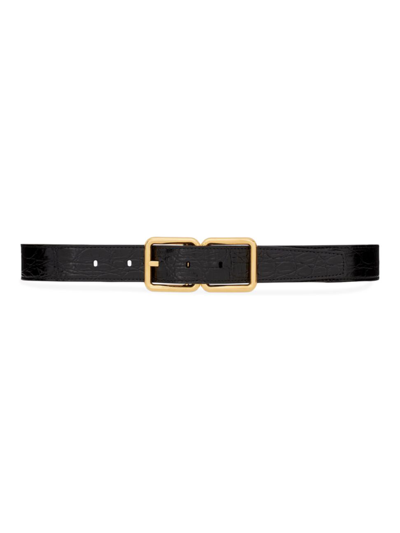 Saint Laurent Croc-effect Leather Belt In Black