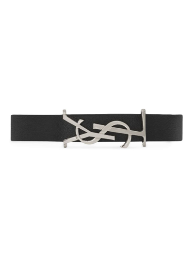 Saint Laurent Opyum Monogram Leather Bracelet In Black