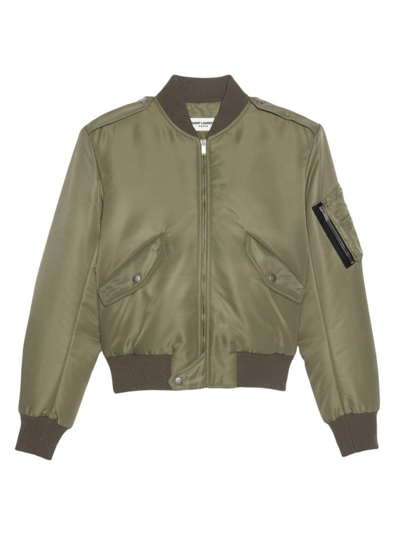 Saint Laurent Women's Rib-trim Bomber Jacket In Khaki ModeSens